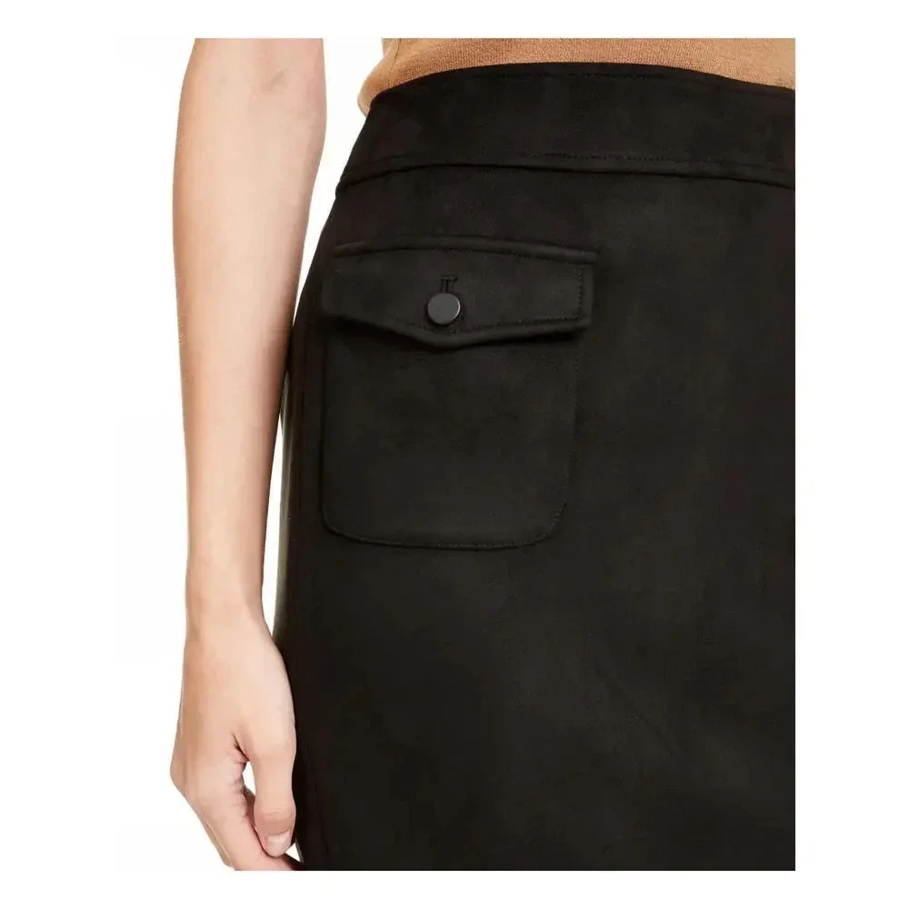 NWT Anne Klein Women's Faux Suede Black Above The Knee Wrap Pencil Skirt Size 12